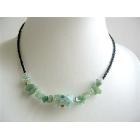 Inexpensive Green Nugget & Stone Chip Simulated Millefiori Necklace