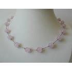 Pink Glass Faceted Beads Dainty Rhodium Silver Plated Chain Necklace