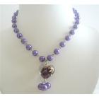 Synthetic Purple Pearl Necklace w/ Heart Pendant Choker Dangling Necklace