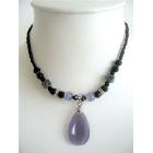 Amethyst Cat Eye Jewelry Amethyst Teardrop Pendant Blacke Beaded Choker Necklace