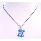 Blue Enamel Cute Kitty Pendant Choker Necklace Black Beaded Necklace