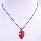 Red Apple Pendant Black Beaded Necklace