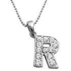 Sparkling Alphabet Letter R Fully w/ Cubic Zircon Pendant Necklace