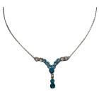 Bridesmaid Party Jewelry In Aquamarine Clear And Blue Zircon Crystal V Shaped Dangling Necklace