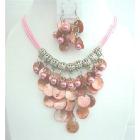 Mop Shell NEcklace Set w/ Synthetic Pearl Bead Threaded Necklace Sets