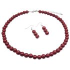 Red Passionate Adorable Pearls Necklace Earrings Set Wedding Jewelry