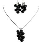 Jet Crystals Bunch Grape Style Jewelry Necklace Earrings Set