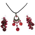 Unique Gift Affordable Jewelry Red Shell Pendant & Earrings Set