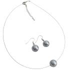 Delicate Elegant Gray Single Pearl Necklace with Earrings Set