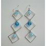Aquamarine Blue Bead Dangling Earrings Diamond Frame with Earrings