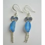 Fancy Earrings w/ Sapphire Cubic Zircon Dangling Silver Chain Earrings