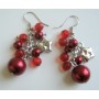 Christmas Red Simulated Pearl Crystals & Stars Dangling Earrings