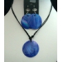 Blue Indigo Color Shell Pendant Necklace Set w/ Thread String