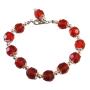 Red Glass Bead Dangling Bracelet w/ Silver Bead 7 1/2 Inches Bracelets