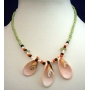 Green Beaded Necklace w/ 3 Sea Shell