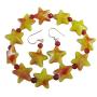 Yellow Star & Red Beads Christmas Stretchable Bracelet Silver Earrings