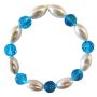 Ivory Oval Pearl Aqumarine Round Bead Stretchable Party Bracelet