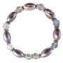 Purple Oval Pearls Clear Round 10mm Bali Silver Stretchable Bracelet