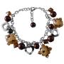 Brown Beads Pearl Heart Charm Brown Pearl Thick Chained Bracelet