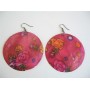 Shell Painted Earrings Round Redish Pink Shell Painted Flower Earrings