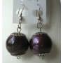 Dark Purple Glass Bead Ethnic Earrings w/ Bali Silver