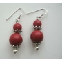 Round Coral Bead Party Earrings Sterling Silver Coral Stone Beaded