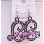 Ethnic Love Earrings Amethyst Pink Cubic Zircon w/ word Love Earrings