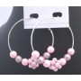 Soothing Pure Pink Hoop Earrings Fancy Pink Bead Flower & Cubic Zircon
