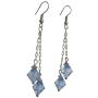 Lite Sapphire Bicone Crystals Double String Fabulous Dangling Earrings