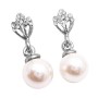 Bridal Wedding Ivory Pearl Dangling Diamante Stud Embedded Earrings