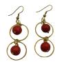 Winsome Oxidized Gold Circle Ring Coral Dangling Coral Beads Earrings