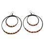 Double Hoop Wax Cord Round Shaped Crochet Coral Golden Beads Earrings