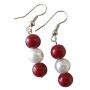 Red White Combo Jewelry Valentine Gift Coral w/ White Pearls Earrings