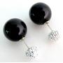 Double Sided Stud Earrings Black Pearl Pave Ball Back Front Stud