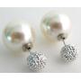 Wedding Bridesmaid Double Sided Ivory Pearl Pave Ball Stud Earrings