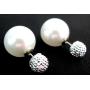 Bridesmaid Front Back Double Sided White Pearl Pave Ball Stud Earrings
