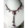 Heart Necklace Purple Beads w/ Tassel Choker Black Beaded