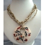 Necklace Multi Strand Cream Color w/ Mother Shell Round Resin Pendant