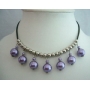Purple Cultured Pearls Choker w/ Silver Beads Necklace