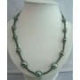 Green Simulated Pearls Long Necklace 20 w/ Bali Metal