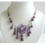 Beautiful Latest Purple Beads Flower w/ Dangling Necklace