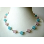 Pink & Blue Glass Faceted Beads Choker Necklace