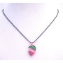 Shimmering Pink Enamel Fruit Pendant Choker w/ Black Beaded Necklace