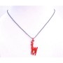Red Reindeer Pendant Black Beaded Choker Necklace w/ Red Cubic Zircon