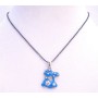 Blue Enamel Cute Kitty Pendant Choker Necklace Black Beaded Necklace