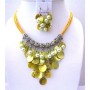Lime Mop Shell Synthetic Pearl Bead Multi Strand Threaded Necklace Set