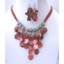 Pink Redish Mop Shell Pearl Bead Multi Threaded Strands Necklace Set