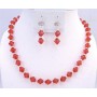 Red Crystals Silver Beads Spacer Cheap Jewelry Necklace Earrings Set