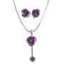 Christmas Gifts Lilac Rose Cute Rhinestone Stud Necklace Earrings Set