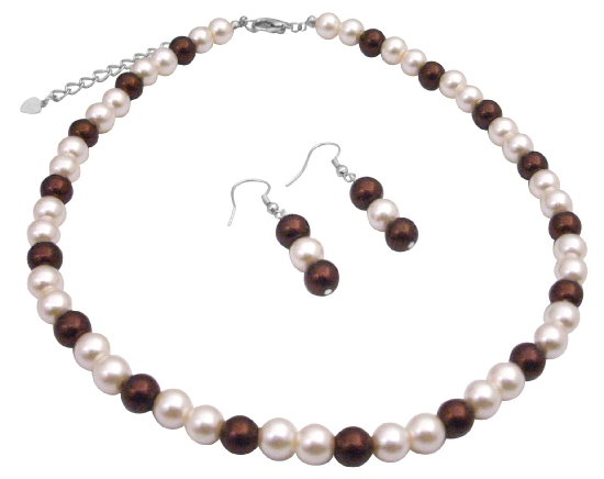 Inexpensive Wedding Bridemaids Jewelry Set Burnt Brown Ivory Pearls 